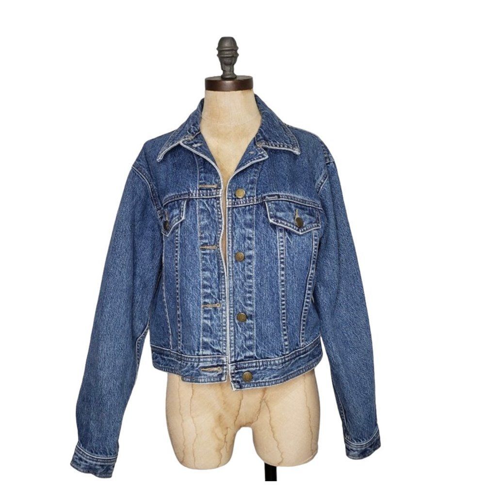 Vintage Faconnable Iconic Cotton Jean Jacket with Back Logo Patch Size Medium - Picture 2 of 16